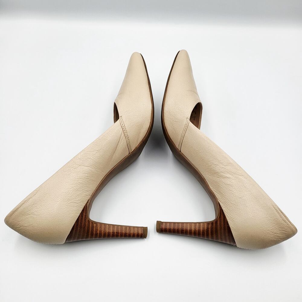 Franco Sarto Amara Cream Leather Pointed Toe Stacked Heel Pumps Women's Size 8 - Picture 5 of 9